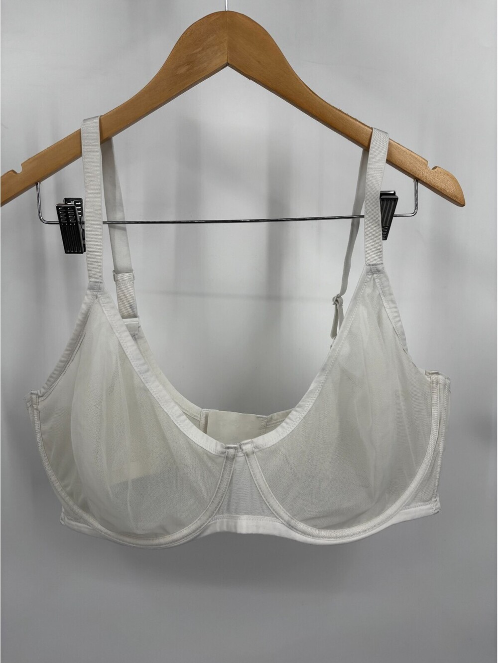 SKIMS Womens Unlined Mesh Underwire Bra White Nylon Blend RN 158973 Size 46DDD